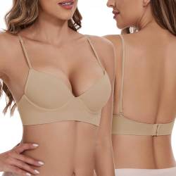 Adicloz Damen Rückenfreie BH mit Bügel, Damen-BHS Push Up Deep U, BH Rücken Transparent Tiefer Ausschnitt mit Abnehmbar Träger, Soft Invisible Bra Multiway-Träger von Adicloz