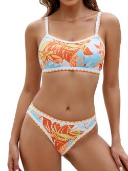 Adigaber Bikini-Sets für Damen Blumenmuster Zweiteiliger Badeanzug U-Ausschnitt Schnürung Bikini-Oberteile und High Waist Bauchweg Bikini-Unterteile von Adigaber