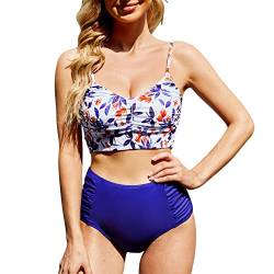 Adigaber Damen Bikini Set High Waist Adjustable Zweiteilig Badeanzug Falten Retro Gerafft Lace Up Bathing Suit von Adigaber