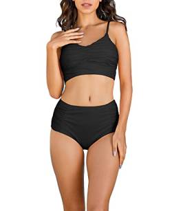 Adigaber Damen Bikini Set High Waist Adjustable Zweiteilig Badeanzug Falten Retro Gerafft Lace Up Bathing Suit von Adigaber