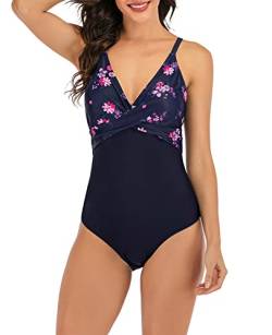 Adigaber Einteiliger Badeanzug Bademode v Ausschnitt Damen Badeanzug Gedruckt Push up High Waist Schwimmanzug von Adigaber