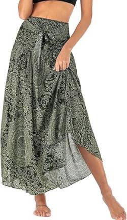 Adigaber Lang Gedruckter Rock Damen Chiffon Bohemien Einheitsgröße Maxirock Verstellbares Riemen Kleid Urlaub Sommerrock Strandkleider von Adigaber