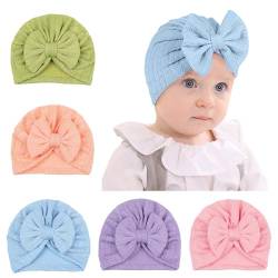 Adigau 5 Stück Babymütze Neugeborenen Mütze Mit Schleife Erstlingsmützen Mädchen Jungen Newborn Mütze Baumwolle Weich Stretch Turbanmützen Stirnband Niedliche Dehnbarkeit Turban Hüte von Adigau