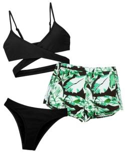 Adigau Bikini Mädchen 3-Teiliger Kinder Bikini Set Top und Bikinihose mit Short Mädchen Bademode Schwimmanzug Hawaiian Badebekleidungsset Sport Set A6 12-13 Jahre von Adigau