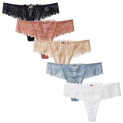 Adigau Damen Sexy String Tanga Dessous Niedrige Taille Unterhosen Unterwäsche Spitze Slips Bogenknoten Schleife Frauen Bikini Panty Sexy Thongs 5er Mehrpack von Adigau