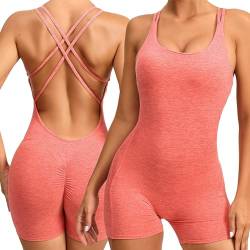 Adigau Damen Yoga Romper Jumpsuits Anzug Rückenfrei Einteiler Onepiece Gerippte Sportswear Set Sport Fahrrad Laufen Fitness Atmungsaktiv Eng Shorts von Adigau