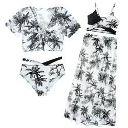 Adigau Mädchen Badeanzug Hawaii Blumen 4 Stück Bikini Set mit Cover Up und Rock Kinder Schwimmen Kostüm Surfen Bademode für 8-12Jahre UPF50+ Sommer Urlaub tropisch Strand von Adigau