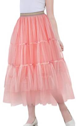 Adigau Mädchen Kinder Tüllrock Elastische Mesh Tutu Midi Röck Hohe Taille Sommerrock Lang Prinzessin A-Linien Petticoat Kleider B1 11-12 Jahre von Adigau