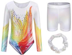 Adigau Mädchen Turnanzug Turnshorts Haarband Set Langarm Ballettbody mit Sport Shorts Ballettanzug Turnbody Sport Trikotanzug Gymnastik Trikot Leotards B1 9-10 Jahre von Adigau