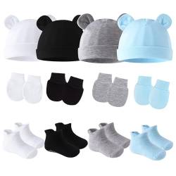 Adigau Newborn Baby Set Handschuhe Mütze Socken Neugeborene Babymütze Beanie Hut Kratzfäustlinge Baby Jungen Mädchen 0-6 Monate A1 von Adigau