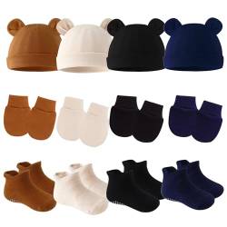 Adigau Newborn Baby Set Handschuhe Mütze Socken Neugeborene Babymütze Beanie Hut Kratzfäustlinge Baby Jungen Mädchen 0-6 Monate A2 von Adigau