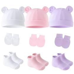 Adigau Newborn Baby Set Handschuhe Mütze Socken Neugeborene Babymütze Beanie Hut Kratzfäustlinge Baby Jungen Mädchen 0-6 Monate A3 von Adigau