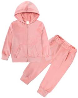 Adigau Trainingsanzug Mädchen Jungen Unisex Teenager Sportjacke Hoodie Kapuzenpullover Jogginghose Set Kinder Velours Sportanzug Freizeitanzug 2 Teilig Rosa 5-6 Jahre von Adigau