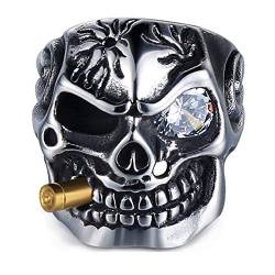 Adisaer Titan Ring Für Männer, Herren Ring Osmanisch Weiß Zirkonia Mit Zigaretten Schädel Totenkopf Punk Ring Silber Partnerring Größe 54 (17.2) von Adisaer