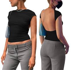 Adisputent Backless Top Y2K Rückenfreies Oberteil Damen Sexy Oberteile Damen Umkehrbarer Stil Strassenmode Neu im Sommer Oberteile Damen Kurzarm-Schwarz XS von Adisputent