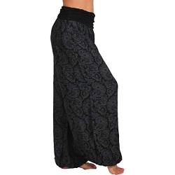 Adisputent Damen Pumphose Lang Bohemien Haremshose Bedrucken Sommerhose Blumenmuster Lose Leicht Yogahose Aladinhose Freizeithose mit Elastischem Bund (D-Schwarz?5XL) von Adisputent