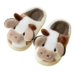 Adisputent Kuh Hausschuhe Flaumig Damen Herren Cow Slippers Plüsch Pantoffeln Tiere Niedliche Cartoon Hauspantoffeln Winter Kuschelige Warme Schuhe Indoor Mädchen Frauen Braun Kuh Offen EU 41-42 von Adisputent