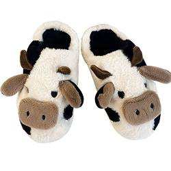 Adisputent Kuh Hausschuhe Flaumig Damen Herren Herren Cow Slippers Plüsch Pantoffeln Tiere Niedliche Cartoon Hauspantoffeln Winter Kuschelige Warme Schuhe Indoor Mädchen Frauen Kuh Offen EU 39-40 von Adisputent