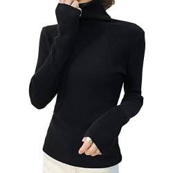 Adisputent Rollkragenpullover Damen Basic Elastisch Pullover Slim Fit Langarm Strickpullover Elastisch Weich Gerippt Strickpulli Casual Sweater Langarmshirt Warm Pulli Sweater Schwarz von Adisputent