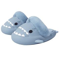 Adisputent Shark Slides Damen Herren Winter Hai Hausschuhe Warm Plüsch Haifisch Schlappen rutschfeste Wasserdicht Hai Wärmepantoffeln Gefüttert Slipper Licht Pantoffeln Indoor Outdoor Z-Blau 44-45 von Adisputent