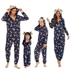 Adisputent Weihnachten Familien Pyjama Schlafanzug Weihnachtspyjama Herren Damen Kinder Christmas Hausanzug Partnerlook Weihnachten Onesie Jumpsuit Einteiler Nachtwäsche Kinder Blauer Elch 11 Jahre von Adisputent