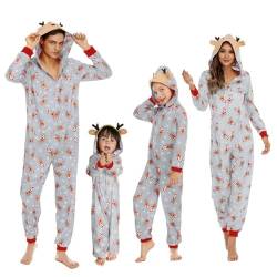 Adisputent Weihnachten Familien Pyjama Schlafanzug Weihnachtspyjama Herren Damen Kinder Christmas Hausanzug Partnerlook Weihnachten Onesie Jumpsuit Einteiler Nachtwäsche Vater Grauer Elch XXL von Adisputent