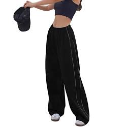 Damen Fallschirmhosen Baggy Cargohose Y2K Track Pants Teenager Mädchen Elastische Taille Weite Bein Jogginghose Oversize Lose 90er E-Girl Streetwear Parachute Pants 00-Schwarz M von Adisputent