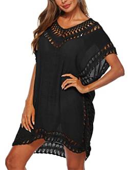 Strandkleid Damen Sommerkleid V-Ausschnitt Sexy Oversize Boho Minikleid Spitze Strandponcho Sommer T-Shirt Bademode Badeanzug Bikini Cover Up Typ8-Schwarz Einheitsgröße von Adisputent