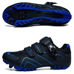 Adoff Fahrradschuhe Herren Damen MTB Schuhe SPD Mountainbike Schuhe mit Schnalle Mountainbikeschuhe Rennradschuhe (40,schwarz blau 1) von Adoff