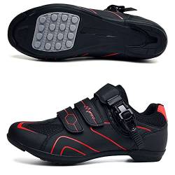 Adoff Fahrradschuhe Herren Damen MTB Schuhe SPD Mountainbike Schuhe mit Schnalle Mountainbikeschuhe Rennradschuhe (40,schwarz rot 2) von Adoff