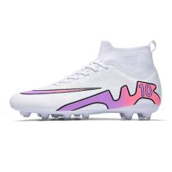 Adoff Fußballschuhe Herren Stollen Fußballschuhe High Top Spikes Outdoor Training Jugend Atmungsaktive Sportschuhe Fußballschuhe Anti-Rutsch (weiß rosa,35) von Adoff