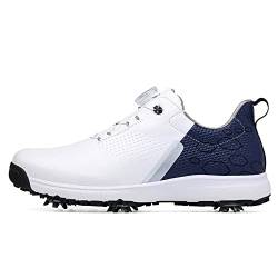 Adoff Herren Golfschuhe sind wasserdicht, Abriebfest und rutschfest Golfschuhe Herren Drehschnalle (37,weiß blau) von Adoff