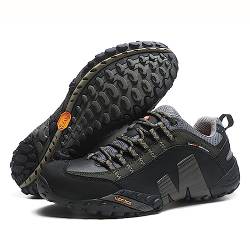 Adoff Outdoor Wanderschuhe, Herren Rindsleder Herren und Damen Wanderschuhe, Low Top Outdoor Schuhe, rutschfeste, verschleißfeste und atmungsaktive Sportschuhe (Grün,45) von Adoff