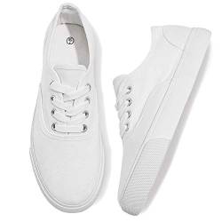 Damen Segeltuch-Schuhe Low Cut Canvas Sneakers Walking Laufschuhe, Weiß, 38 EU von Adokoo