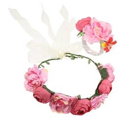 Adorainbow Braut Stirnband Set - Rosendekorationen -Accessoires - -Partydekorationen Und Armband Ansteckblume -Kopfschmuck Blumenhaarkranz von Adorainbow