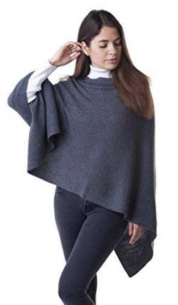 Adorawool - Gerippter Poncho für Damen – Kaschmir & Merino – weicher, leichter, warmer Winterschal Gr. One size, anthrazit von Adorawool