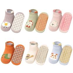 Adorel Baby ABS Socken Baumwolle Antirutsch Stoppersocken Knöchelsocken 6er-Pack Süße Tiere 1-3 Jahre (Herstellergröße M) von Adorel
