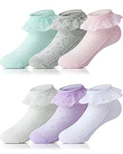 Adorel Baby Mädchen Socken mit Rüschen Spitze Kindersocken Baumwolle 6er-Pack Vielfarbig 27-29 EU (Herstellergröße XL) von Adorel