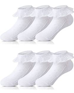 Adorel Baby Mädchen Socken mit Rüschen Spitze Kindersocken Baumwolle 6er-Pack Weiß 23-26 EU (Herstellergröße L) von Adorel