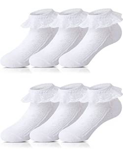 Adorel Baby Mädchen Socken mit Rüschen Spitze Kindersocken Baumwolle 6er-Pack Weiß 27-29 EU (Herstellergröße XL) von Adorel