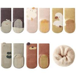 Adorel Baby Stoppersocken Gefüttert Baumwolle Winter ABS Socken 5er-Pack Tiere Fantasie 3-12 Monate (Herstellergröße S) von Adorel