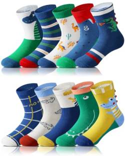 Adorel Jungen Socken Baumwolle Kindersocken Babysocken Strümpfe 10er-Pack Dino und Krokodil 21-23 (Herstellergröße S) von Adorel