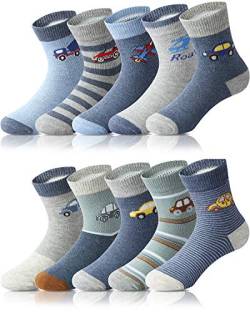 Adorel Jungen Socken Baumwolle Kindersocken Babysocken Strümpfe 10er-Pack Verkehrsmittel 24-26 (Herstellergröße M) von Adorel