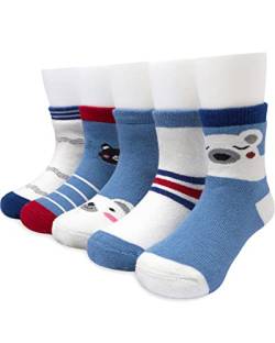 Adorel Jungen Socken Frottee Gefüttert Baumwolle Strümpfe Thermosocken 5er-Pack Blau Bärchen 24-25 (Herstellegröße M) von Adorel