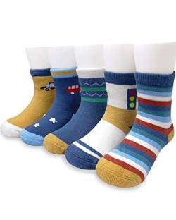 Adorel Jungen Socken Frottee Gefüttert Baumwolle Strümpfe Thermosocken 5er-Pack Fahrzeug 20-23 (Herstellergröße S) von Adorel