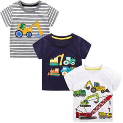 Adorel Jungen T-Shirt Baumwolle Kurzarm Oberteile Sommer Tops 3er-Pack Baggermeister 122EU (Herstellergröße 7T) von Adorel