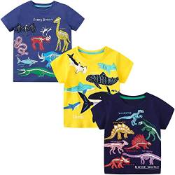 Adorel Jungen T-Shirt Baumwolle Kurzarm Oberteile Sommer Tops 3er-Pack Tiere Fantasie 110 EU (Herstellergröße 5T) von Adorel