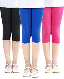 Adorel Mädchen Capri Leggings Baumwolle 3/4 Sommer Kurz Hosen Shorts 3er-Pack Blau & Amaranth & Schwarz 128-134 EU (Herstellergröße 130) von Adorel