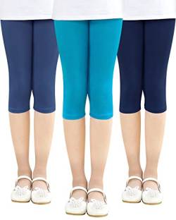 Adorel Mädchen Capri Leggings Baumwolle 3/4 Sommer Kurz Hosen Shorts 3er-Pack Dunkelblau & Blau & Jeans Blau 128-134 EU (Herstellergröße 130) von Adorel