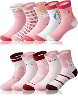 Adorel Mädchen Socken Baumwolle Kindersocken Strümpfe Babysocken 10er-Pack Pferd und Häschen 24-27 EU (Herstellergröße M) von Adorel